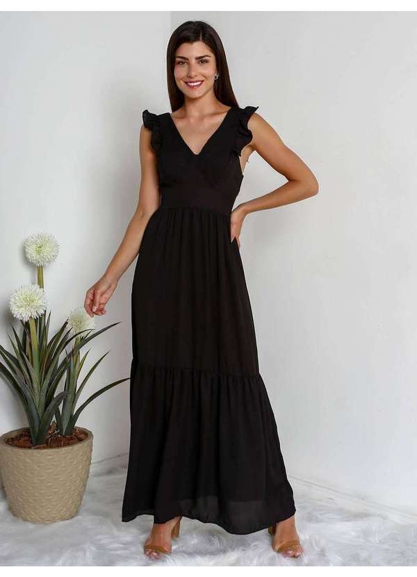 Susie Modas - Vestido Longo Saia Recorte Maria Feminino Preto 3