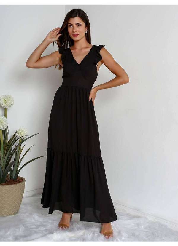 Susie Modas - Vestido Longo Saia Recorte Maria Feminino Preto 5