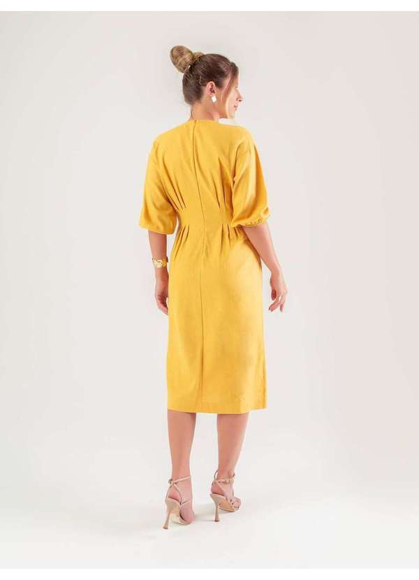 Susie Modas - Vestido Midi Manga 3/4 Feminino Amarelo 2