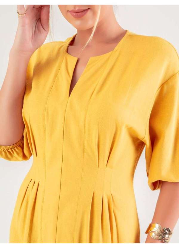 Susie Modas - Vestido Midi Manga 3/4 Feminino Amarelo 3