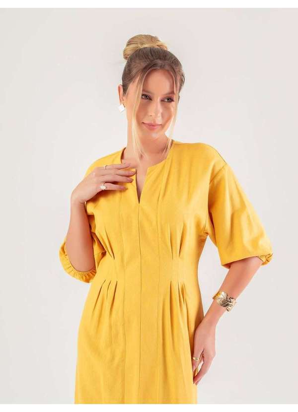 Susie Modas - Vestido Midi Manga 3/4 Feminino Amarelo 4