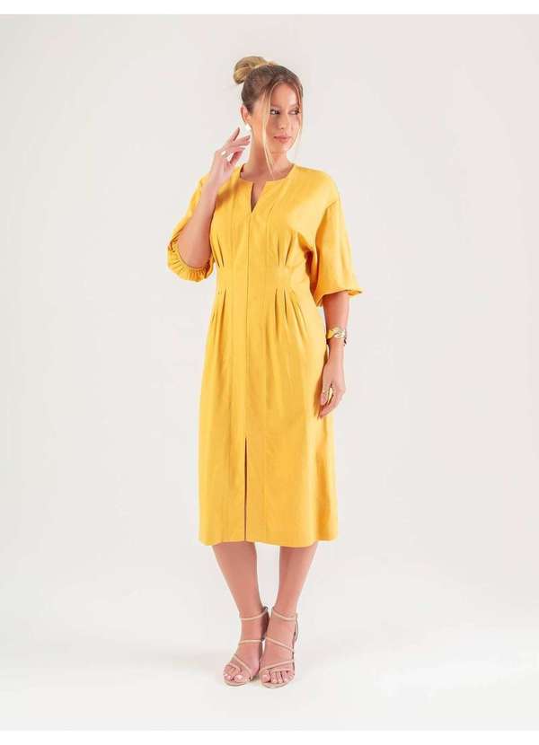 Susie Modas - Vestido Midi Manga 3/4 Feminino Amarelo 5