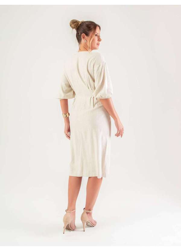 Susie Modas - Vestido Midi Manga 3/4 Feminino Bege 2