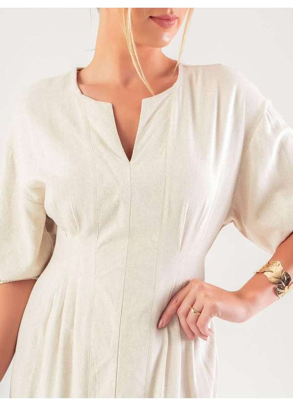 Susie Modas - Vestido Midi Manga 3/4 Feminino Bege 3