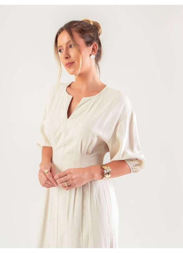 Susie Modas - Vestido Midi Manga 3/4 Feminino Bege 4
