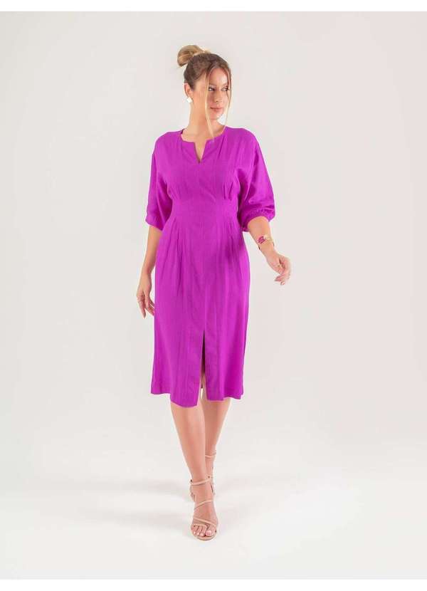 Susie Modas - Vestido Midi Manga 3/4 Feminino Roxo