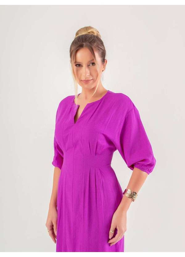 Susie Modas - Vestido Midi Manga 3/4 Feminino Roxo 4