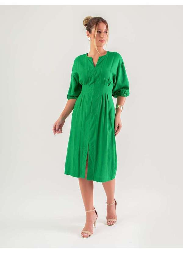 Susie Modas - Vestido Midi Manga 3/4 Feminino Verde
