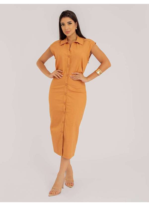 Susie Modas - Vestido Susie Midi com Pregas Jeans Feminino Marrom