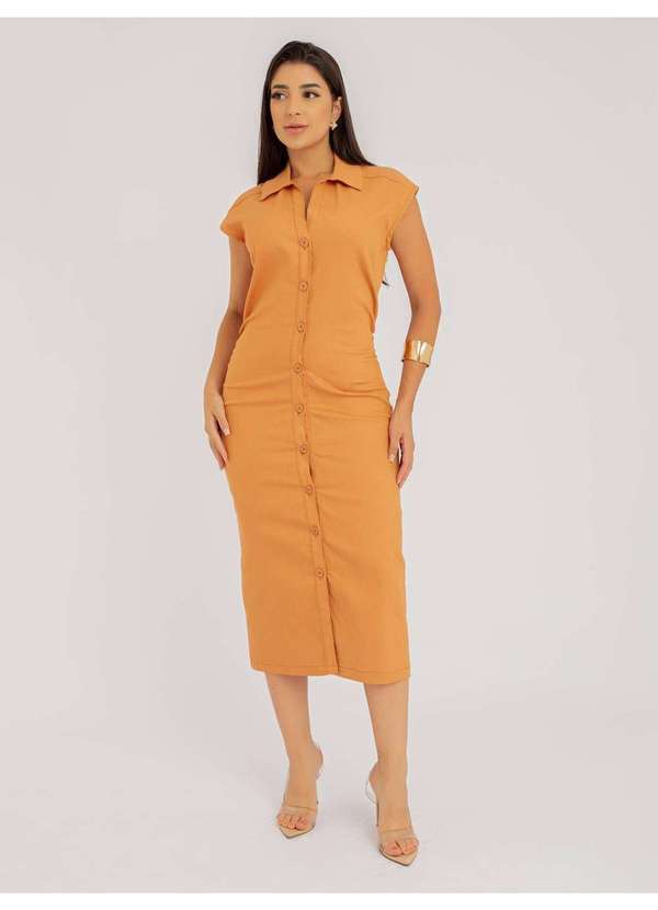 Susie Modas - Vestido Susie Midi com Pregas Jeans Feminino Marrom 2