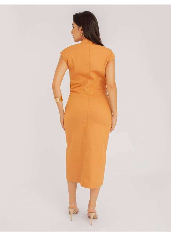 Susie Modas - Vestido Susie Midi com Pregas Jeans Feminino Marrom 3