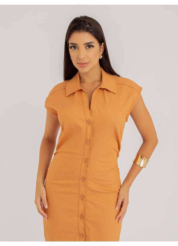 Susie Modas - Vestido Susie Midi com Pregas Jeans Feminino Marrom 5