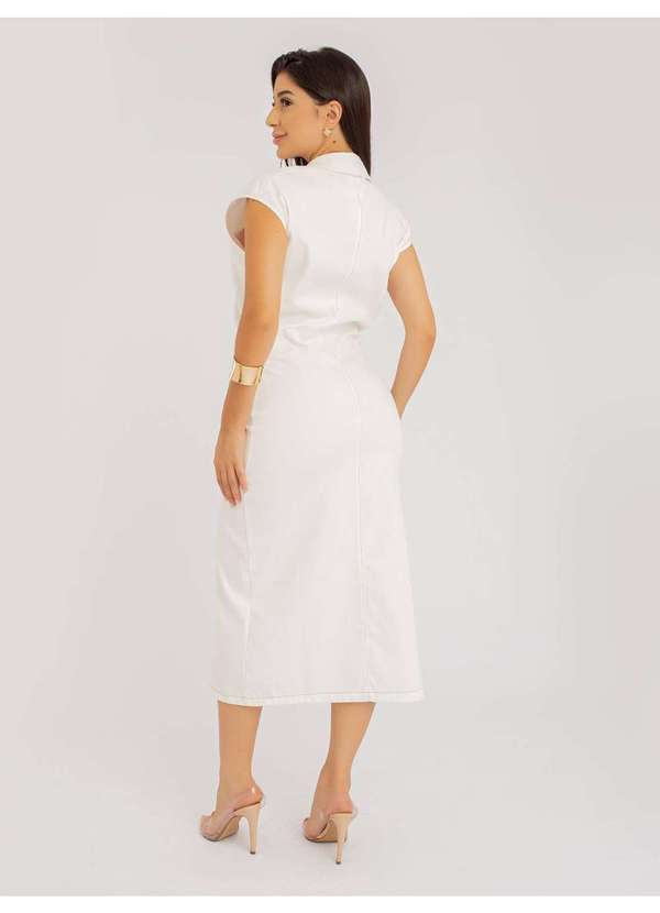 Susie Modas - Vestido Susie Midi com Pregas Jeans Feminino Branco 3