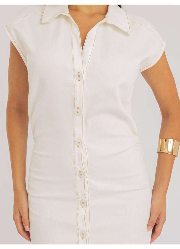 Susie Modas - Vestido Susie Midi com Pregas Jeans Feminino Branco 4