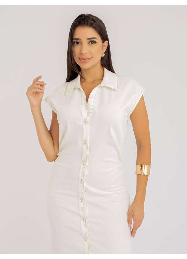 Susie Modas - Vestido Susie Midi com Pregas Jeans Feminino Branco 5
