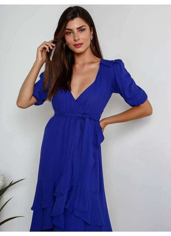 Susie Modas - Vestido Transpassado Babados Feminino Azul 4