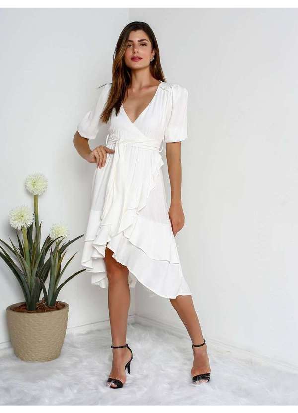 Susie Modas - Vestido Transpassado Babados Feminino Branco