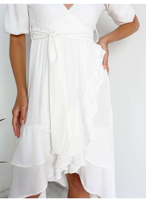 Susie Modas - Vestido Transpassado Babados Feminino Branco 3