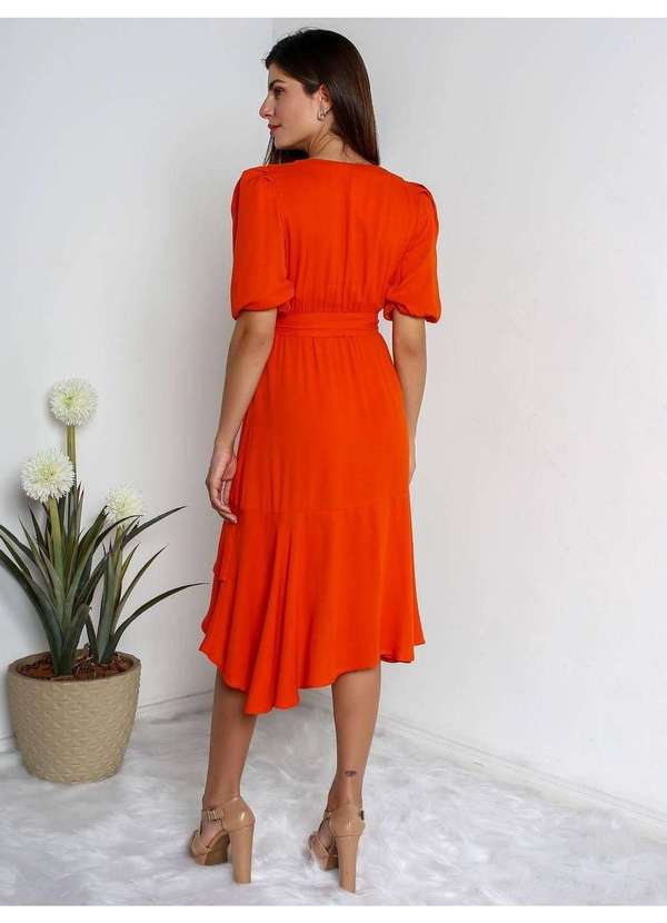 Susie Modas - Vestido Transpassado Babados Feminino Laranja 2