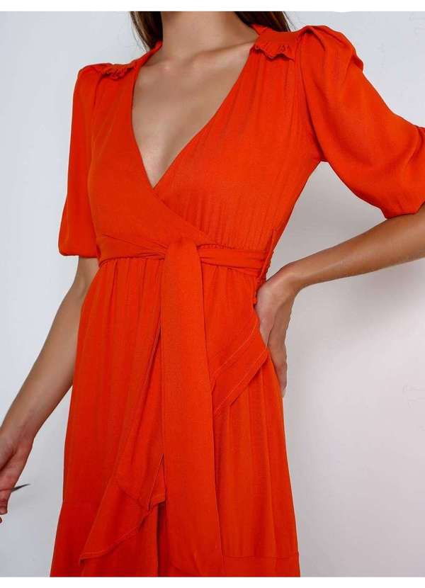 Susie Modas - Vestido Transpassado Babados Feminino Laranja 3