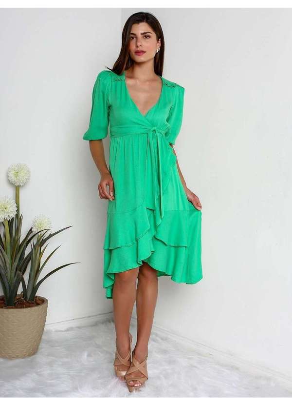 Susie Modas - Vestido Transpassado Babados Feminino Verde