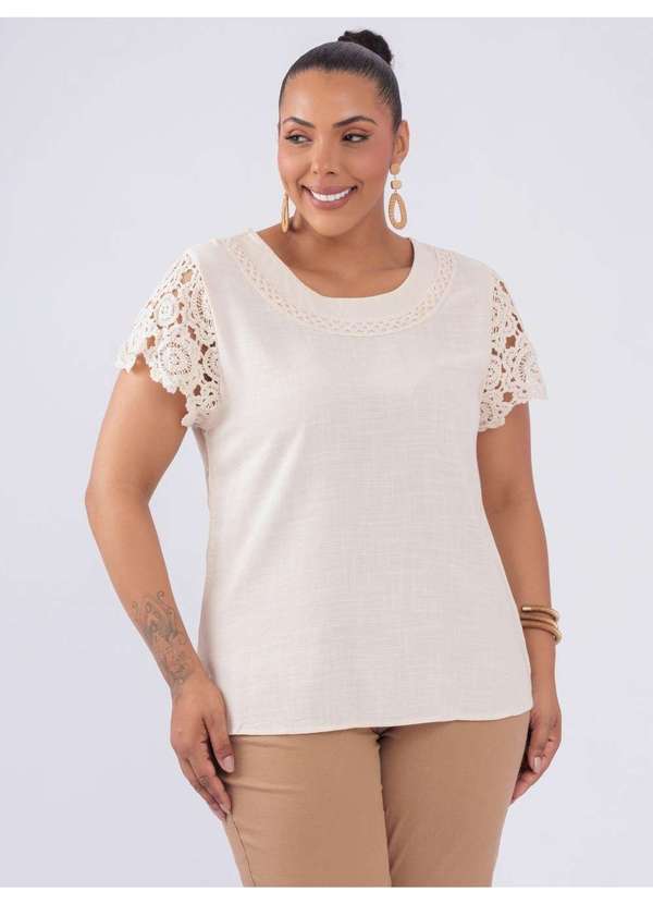 Susie Modas - Blusa Bordada Gola e Ombro Bege 4