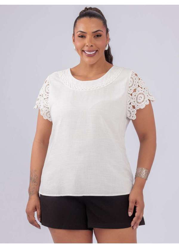 Susie Modas - Blusa Bordada Gola e Ombro Branco