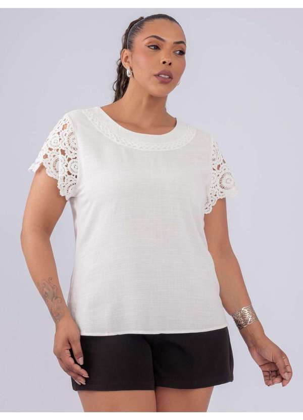 Susie Modas - Blusa Bordada Gola e Ombro Branco 4