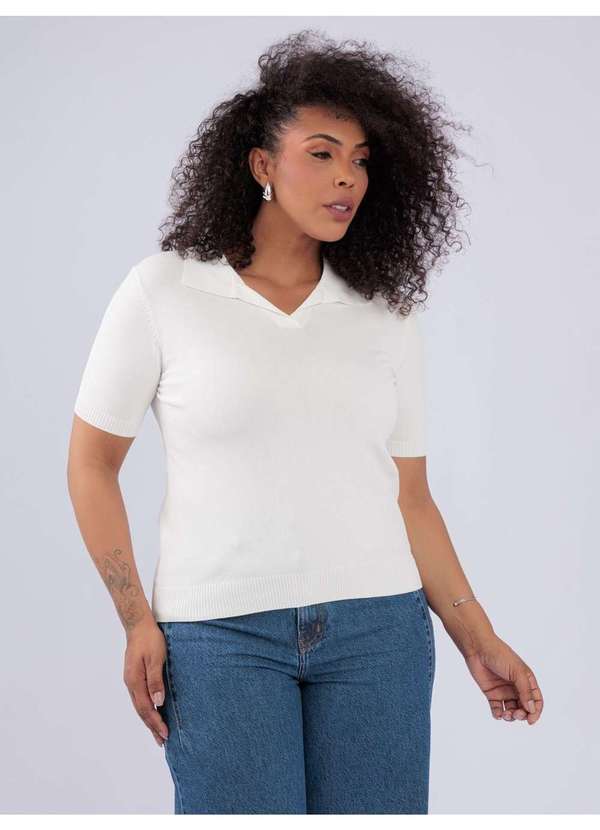 Susie Modas - Blusa Modal Gola Polo Branco 4