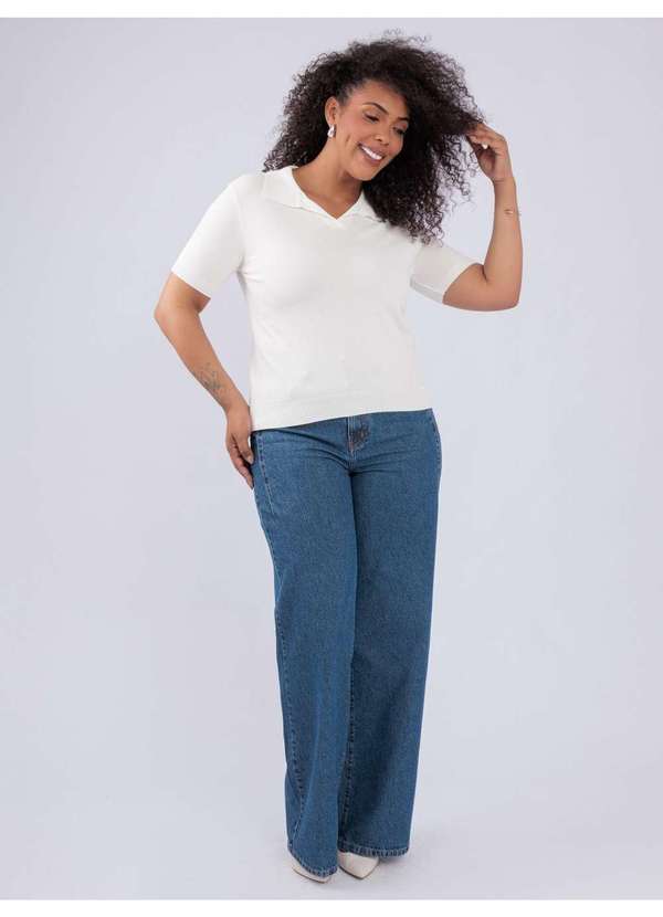 Susie Modas - Blusa Modal Gola Polo Branco 5