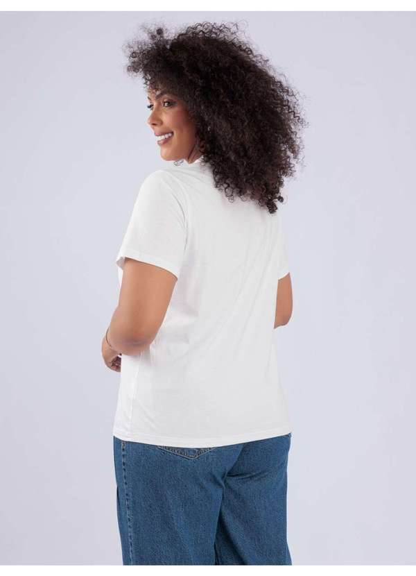 Susie Modas - T-Shirt Detalhe Metalico Gola Rosa Branco 2