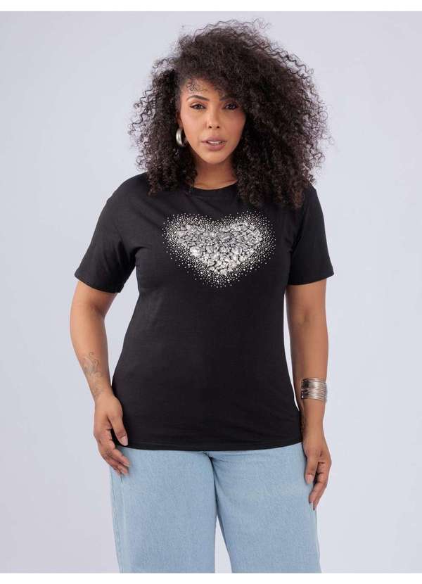 Susie Modas - T-Shirt Detalhes Paetê Preto
