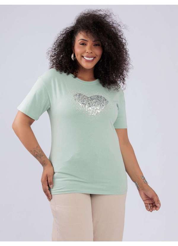 Susie Modas - T-Shirt Detalhes Paetê Verde