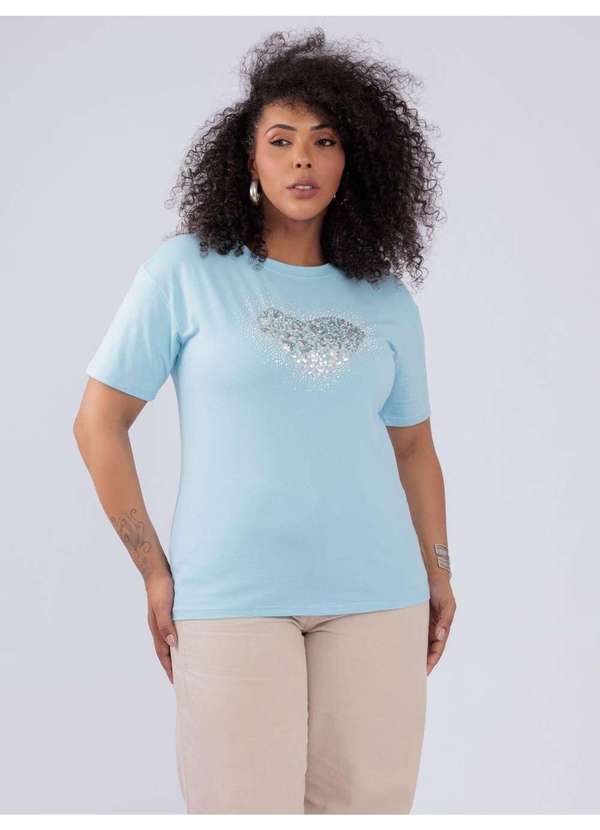 Susie Modas - T-Shirt Detalhes Paetê Azul