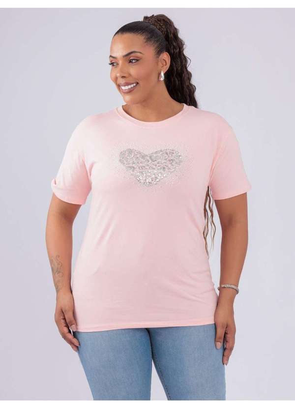 Susie Modas - T-Shirt Detalhes Paetê Rosa