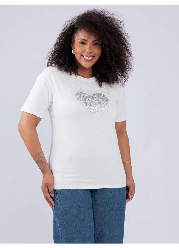 Susie Modas - T-Shirt Detalhes Paetê Branco