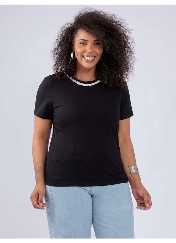 Susie Modas - T-Shirt Gola Strass Preto 4