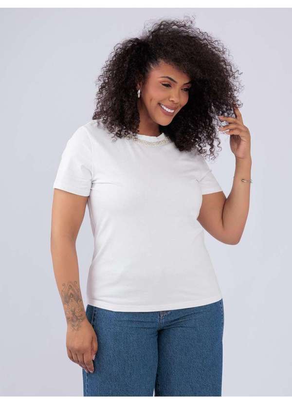 Susie Modas - T-Shirt Gola Strass Branco 4