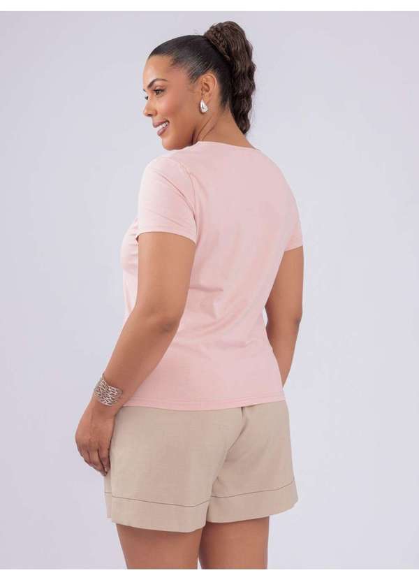 Susie Modas - T-Shirt Gola V Bordado Multicolor Rosa 2