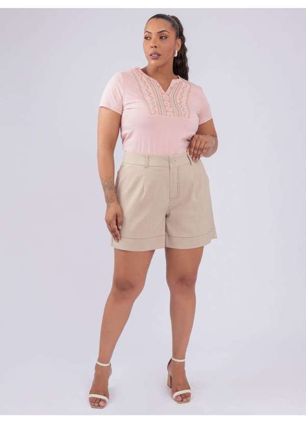 Susie Modas - T-Shirt Gola V Bordado Multicolor Rosa 5