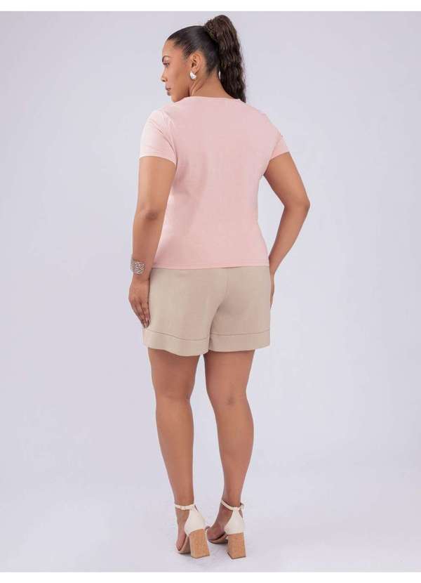 Susie Modas - T-Shirt Gola V Bordado Multicolor Rosa 6