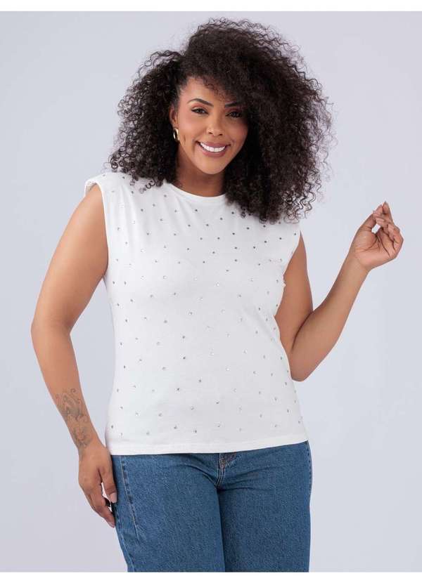 Susie Modas - T-Shirt Strass Ombreira Preto