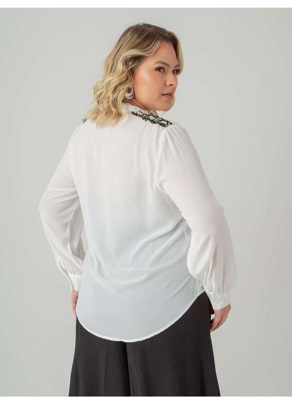 Susie Modas - Camisa Chiffon Detalhe Ombro Feminino Branco 2