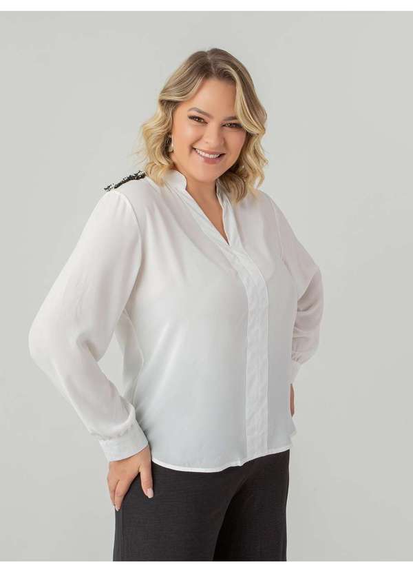 Susie Modas - Camisa Chiffon Detalhe Ombro Feminino Branco 4