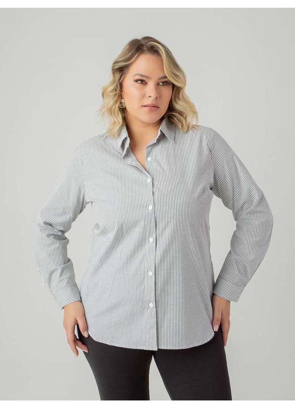 Susie Modas - Camisa Oversized Listrada Feminino Preto 4