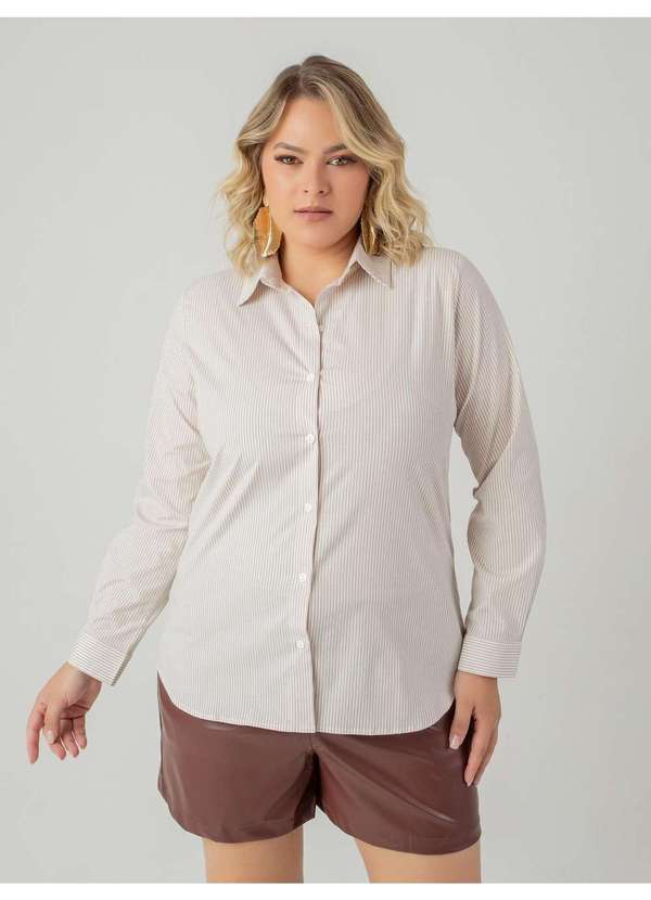 Susie Modas - Camisa Oversized Listrada Feminino Bege