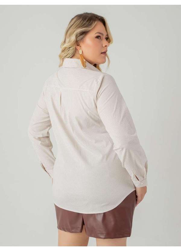 Susie Modas - Camisa Oversized Listrada Feminino Bege 3
