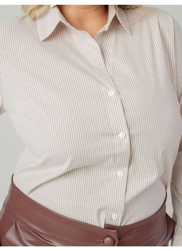 Susie Modas - Camisa Oversized Listrada Feminino Bege 2