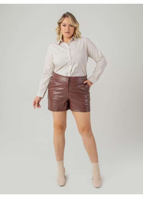 Susie Modas - Camisa Oversized Listrada Feminino Bege 5