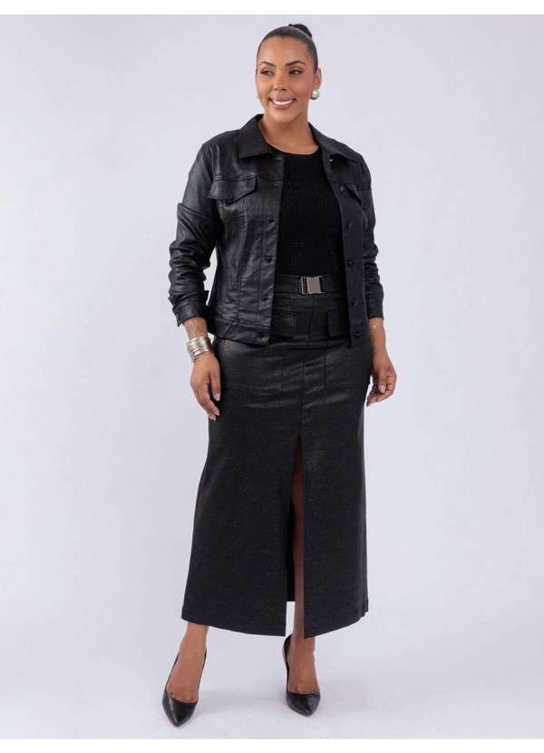 Susie Modas - Jaqueta Glitter Resinada c/ Botão Preto